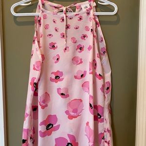 CAbi pink floral floating poppies halter top